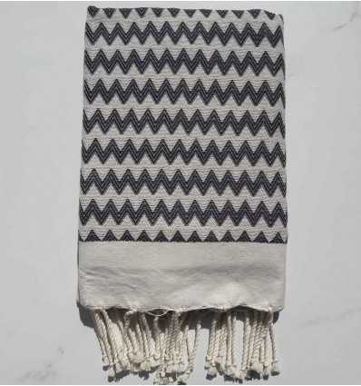 Fouta zigzag blanc crème et ardoise