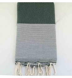 FOUTA NID D'ABEILLE vert véronèse rayée blanc 