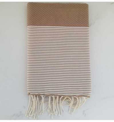 Fouta brun clair rayée blanc