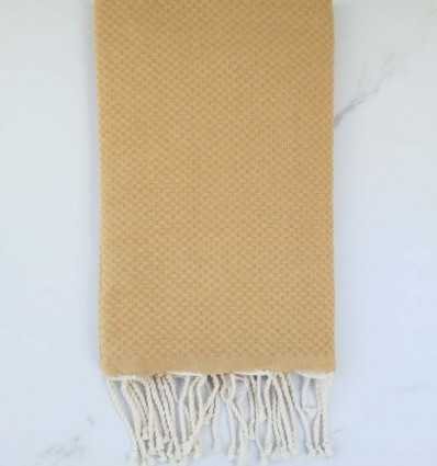 Fouta nid d'abeille unie jaune ocre