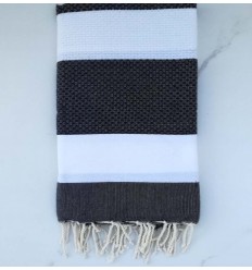 Fouta nid d'abeille blanc et gris anthracite 