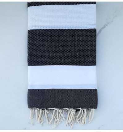 Fouta nid d'abeille blanc et gris anthracite