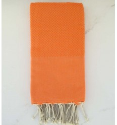 Fouta nid d'abeille unie orange clair 