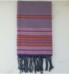 Fouta arabesque violet clair rayée vert 