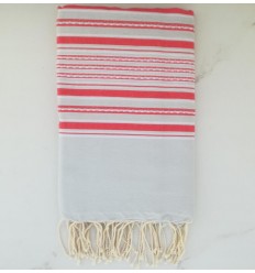 Fouta arabesque bleu fumée rayée rose 