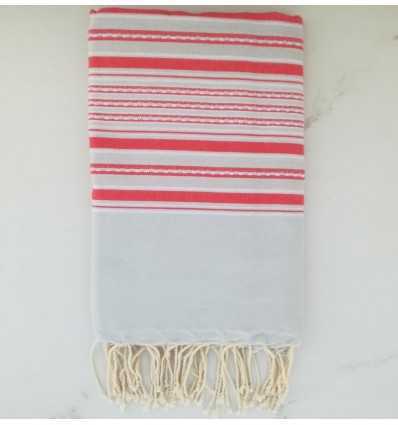 Fouta arabesque bleu fumée rayée rose