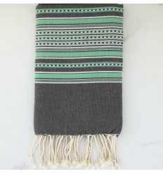 Fouta arabesque gris rayée vert 