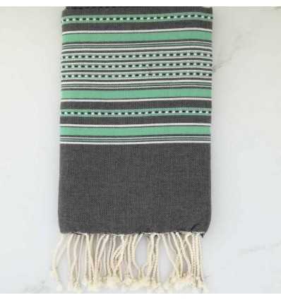 Fouta arabesque gris rayée vert