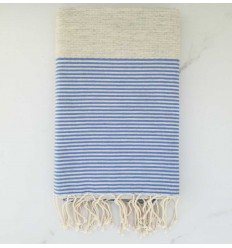 Fouta nid d'abeille gris rayée bleu 