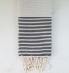 FOUTA NID D'ABEILLE gris clair rayée gris 