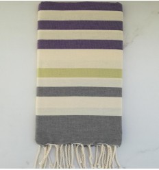Fouta mauve, vert, gris et blanc crème