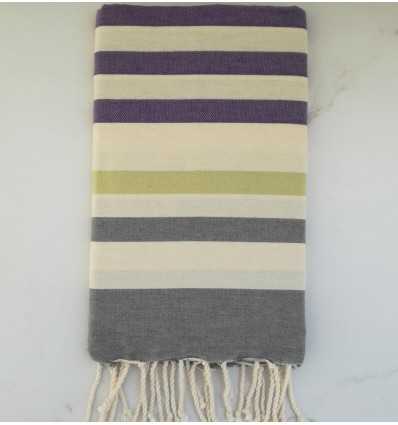 Fouta mauve, vert, gris et blanc crème