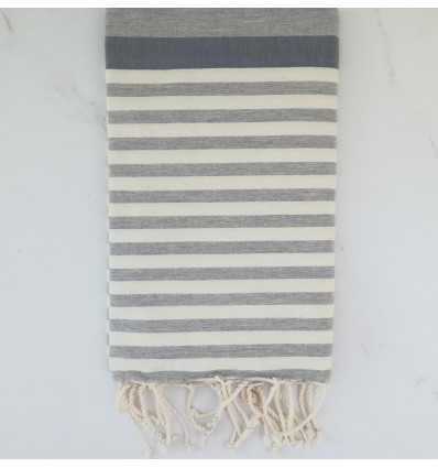 Fouta bleu horizon, gris et blanc