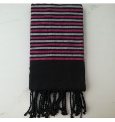 Fouta Lurex plate noir, rose et argenté 