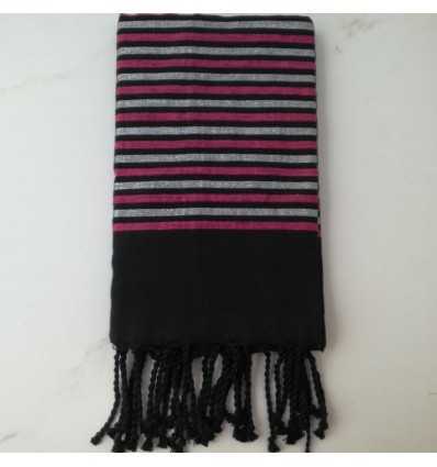 Fouta Lurex plate noir, rose et argenté