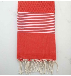 Fouta nid d'abeille rouge anglais avec rayures 