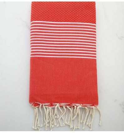 Fouta nid d'abeille rouge anglais avec rayures