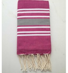 Fouta nid d'abeille violine rayée gris 