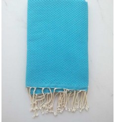 FOUTA nid d'abeille unie bleu turquoise 