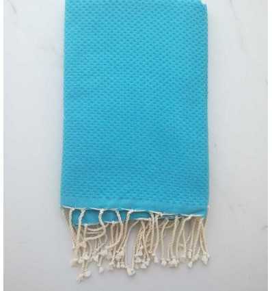 Fouta nid d'abeille unie bleu turquoise