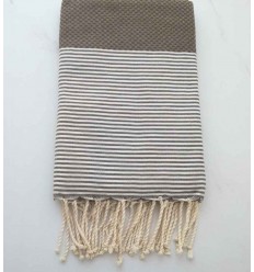 FOUTA NID D'ABEILLE brun rayée blanc 