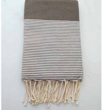 Fouta brun rayée blanc