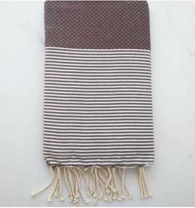 Fouta rouge brun rayée blanc