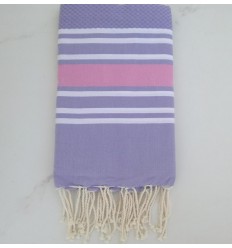 Fouta nid d'abeille violet clair rayée rose clair 