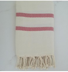 Fouta Chevron couleur blanc crème et rouge 