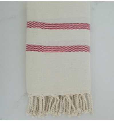 Fouta Chevron blanc crème et rouge