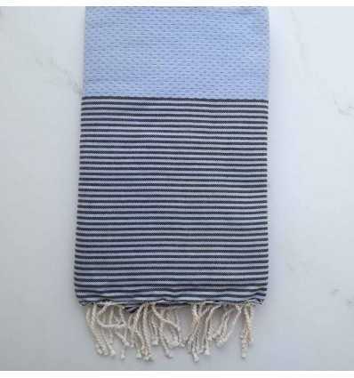 Fouta bleu pompadour rayée noir