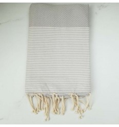 FOUTA NID D'ABEILLE gris perle rayée blanc 