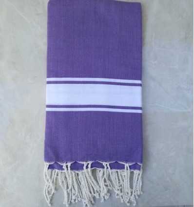 fouta mauve bande blanche