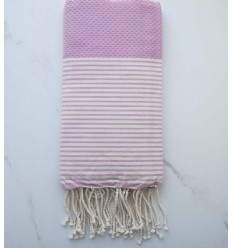 FOUTA NID D'ABEILLE Parme rayée blanc 