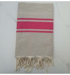 Fouta Plate taupe clair rayée rose 