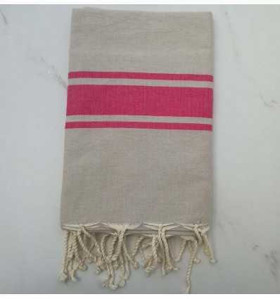 Fouta Plate taupe clair rayée rose