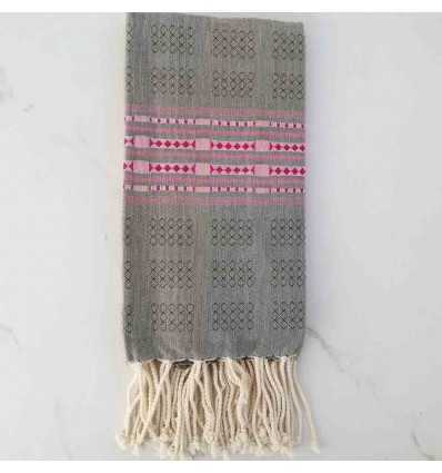 Fouta thalasso vert kaki et rose foncé