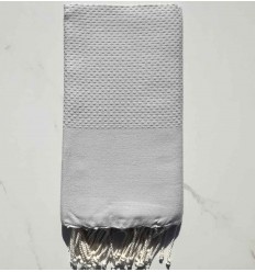 FOUTA nid d'abeille unie bleu fumée 