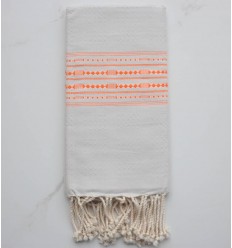 Fouta thalasso gris clair avec motifs orange 
