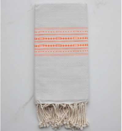 Fouta thalasso grège clair avec motifs orange