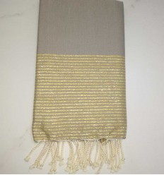 FOUTA Lurex plate gris tourtelle au fil lurex doré 
