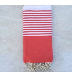 Jeté rouge ponceau avec rayures 