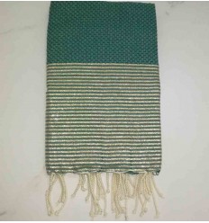 Fouta Lurex nid d'abeille vert au fil lurex doré 