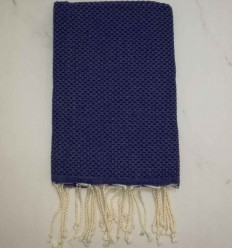 FOUTA nid d'abeille unie bleu smalt 