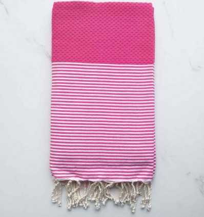 Fouta nid d'abeille rose fushia