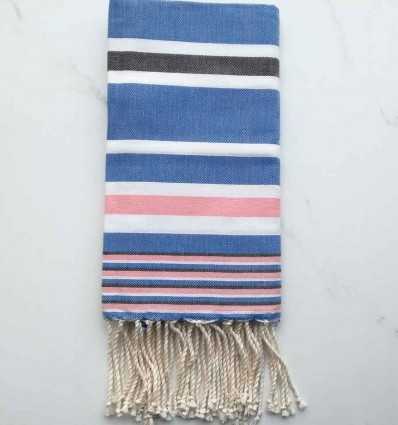 Fouta dina bleu rayée gris