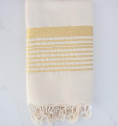 Grande fouta blanc crème au fil lurex doré 