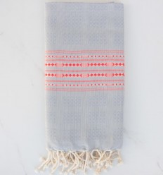 Fouta thalasso bleu fumée avec motifs rouge anglais 