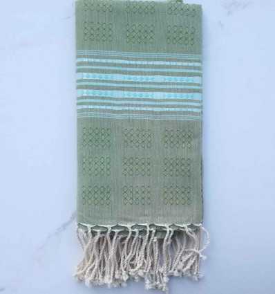 Fouta thalasso vert avec motifs turquoise