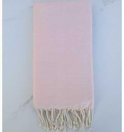 Fouta nid d'abeille unie rose pale